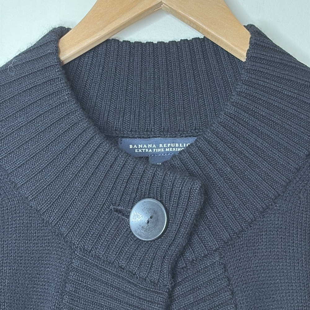 Banana Republic | Black Fine Merino Wool 1 Button Dolman Sleeve Knit Cardigan S - Picture 6 of 17